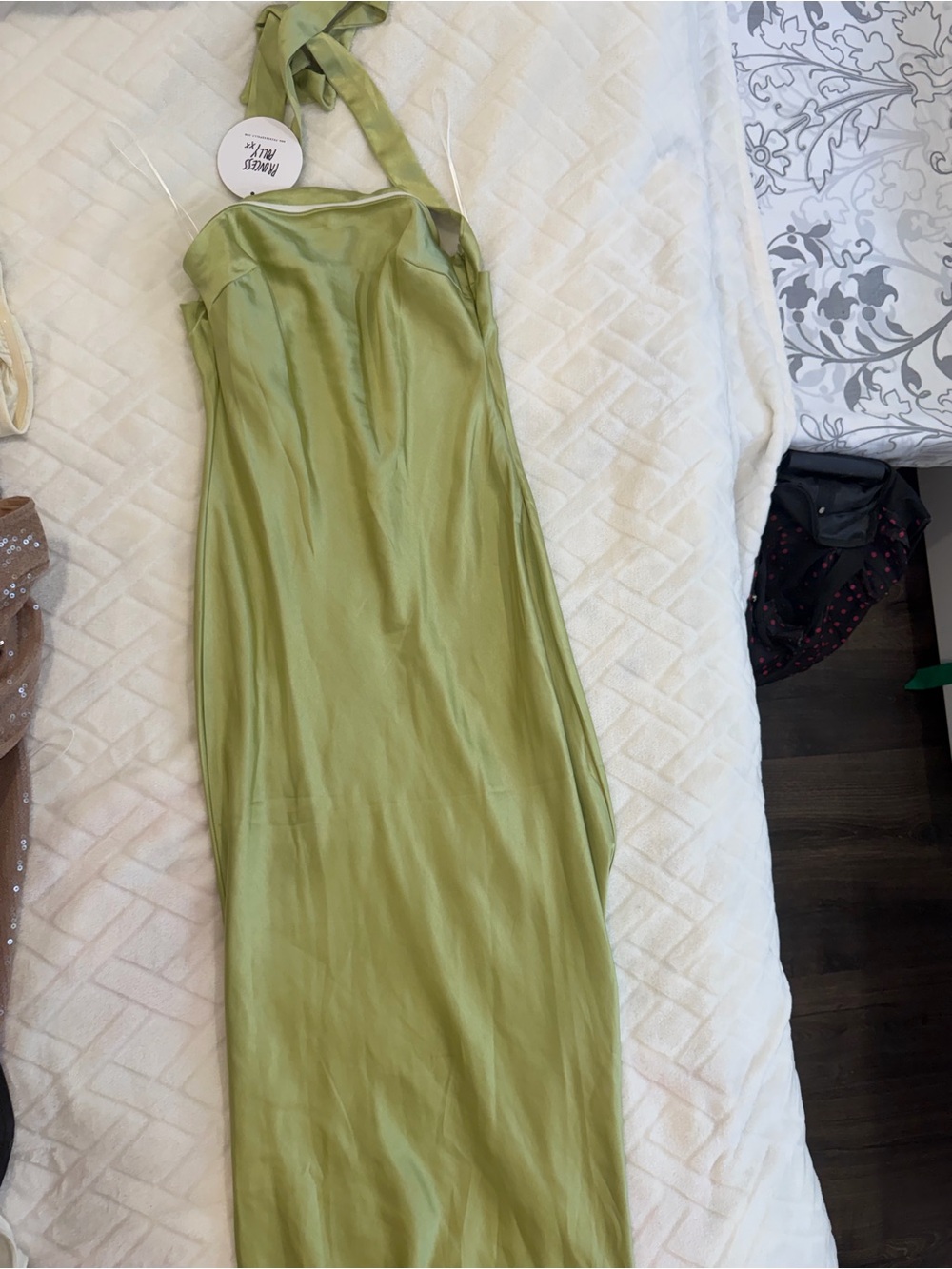 PRINCESS POLLY NWT Strapless Satin Slip Dress in Light Olive - Picture 6 of 8